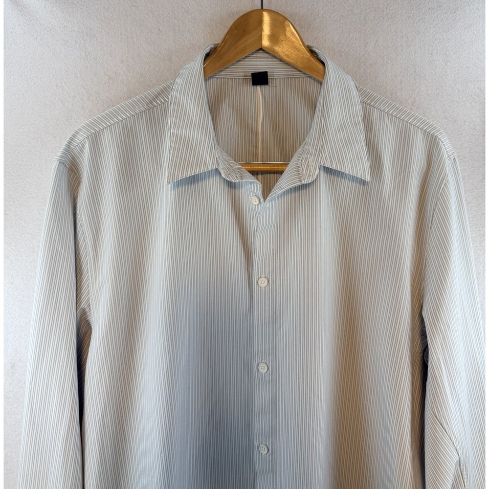 Lululemon Men's Dress Shirt, Button Down, Blue Gray White Stripe Classic Fit XXL